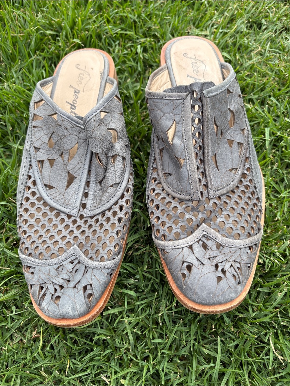 Free People Gray Cutout Leather Mule Clogs